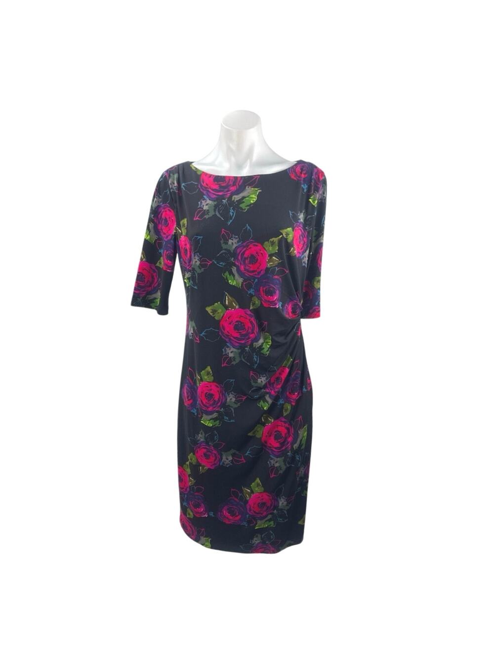 Chaus New York Multicolor Floral Boat Neck Half Sleeve Mini Sheath Dress Size S